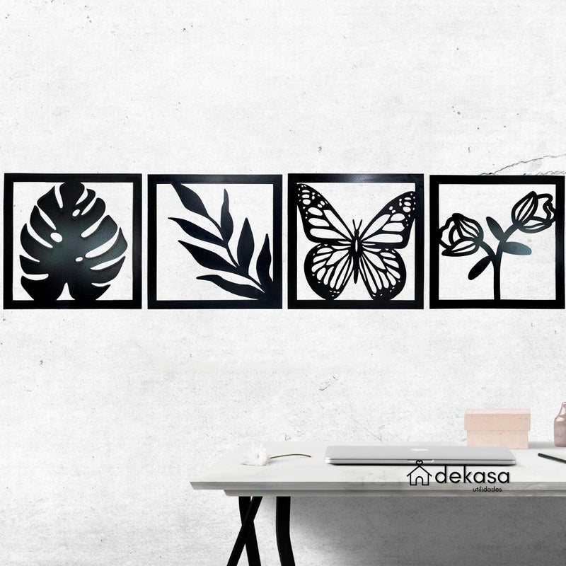 Kit 4 Quadros Decorativos Vazados Preto MDF 3mm c/ Dupla Face