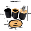 Kit Banheiro Lavabo Elegance – 5 Peças Dispenser, Porta Sabão e Porta-Objetos em Bambu