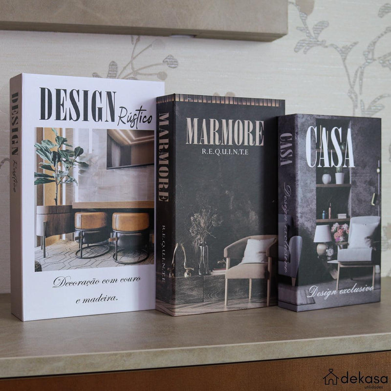 Livros Decorativos Organizadores Kit 3 - Design Rústico