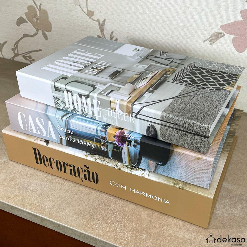 Kit 3 Livros Decorativos Organizadores Grande - Decoração Harmonia