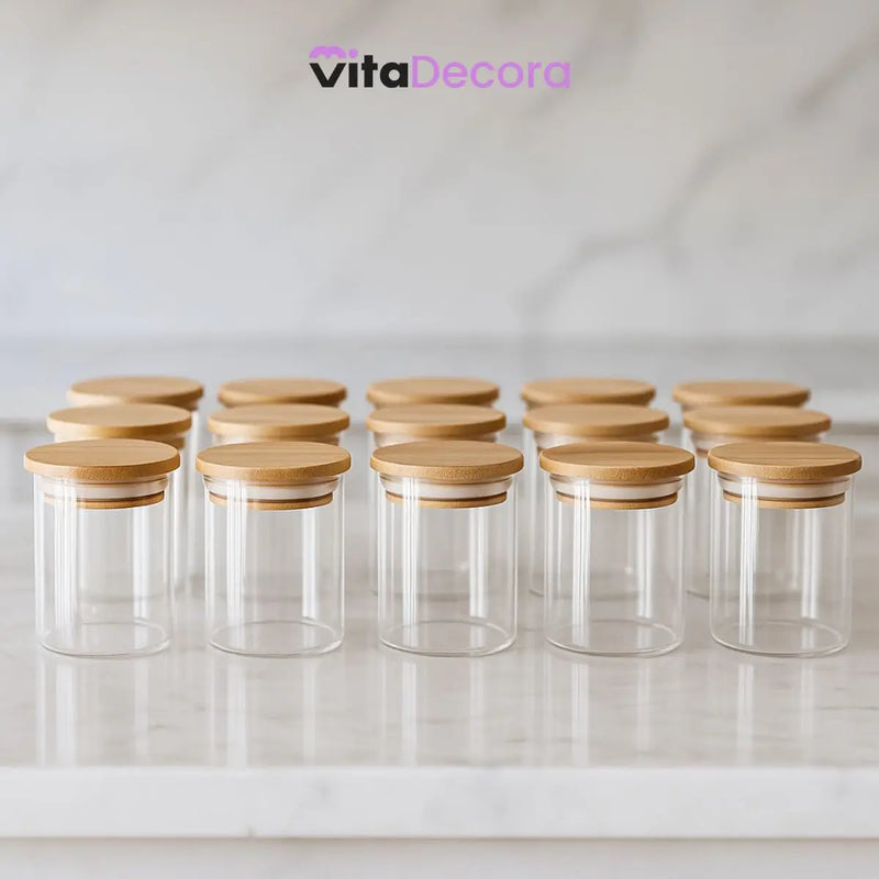 VitaBela - Kit Porta Temperos Vidro & Bambu Hermético Premium 200ml