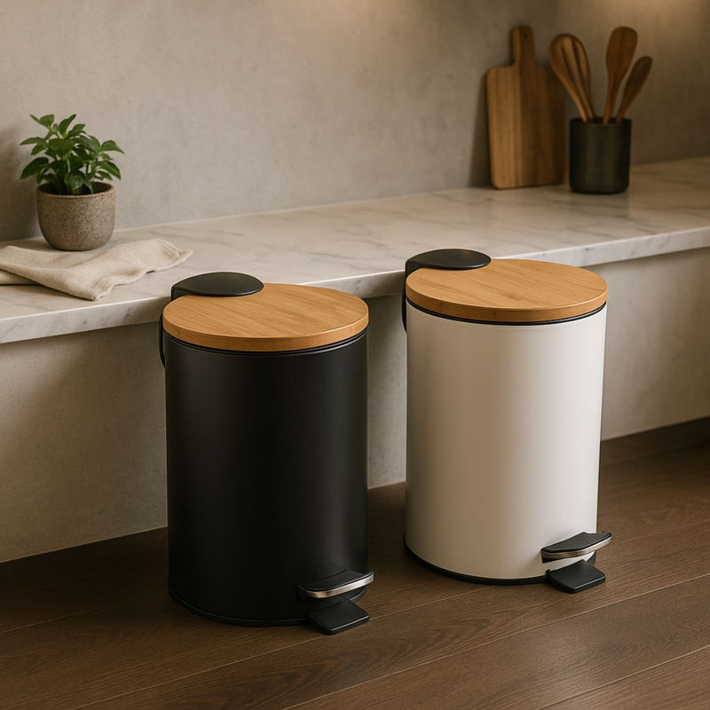 Lixeira 5L Redondo Inox com Bambu