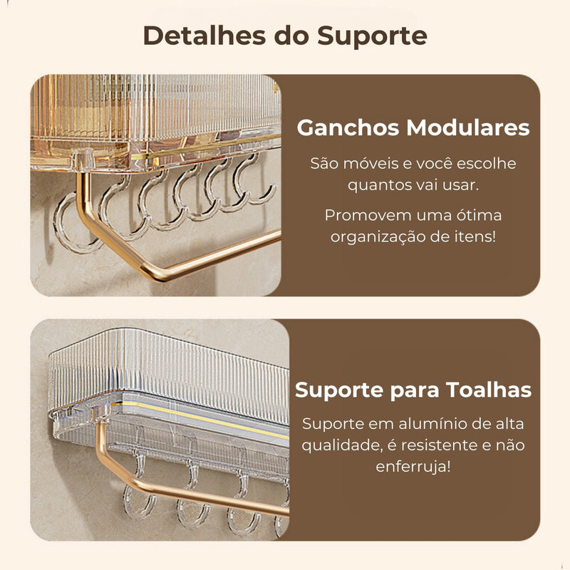 VitaDuo - Suporte Organizador Premium com Porta Toalhas + Adesivo ProFix