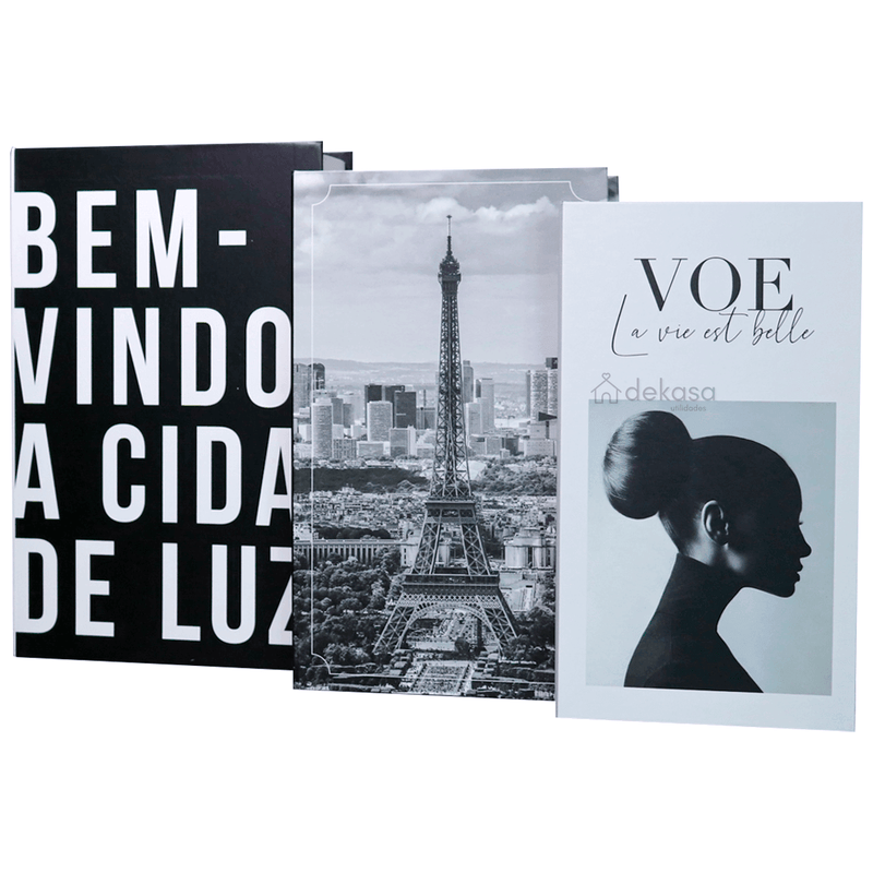 Kit 3 Livros Decorativos Falso Organizadores - Modelo Paris
