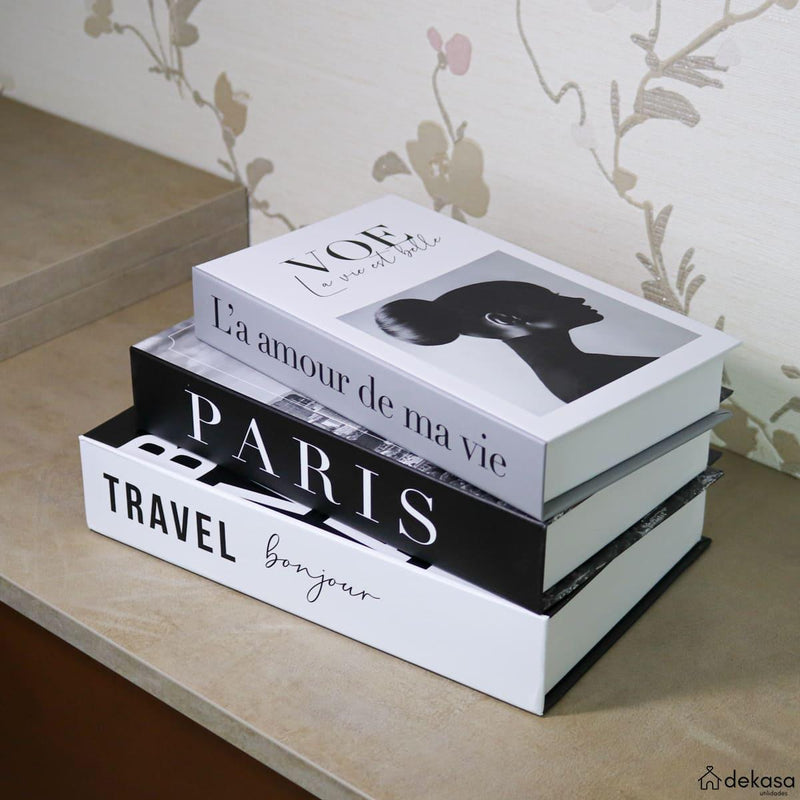 Kit 3 Livros Decorativos Falso Organizadores - Modelo Paris