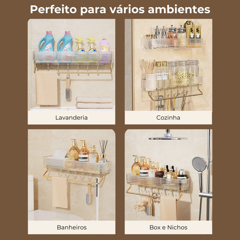 VitaDuo - Suporte Organizador Premium com Porta Toalhas + Adesivo ProFix