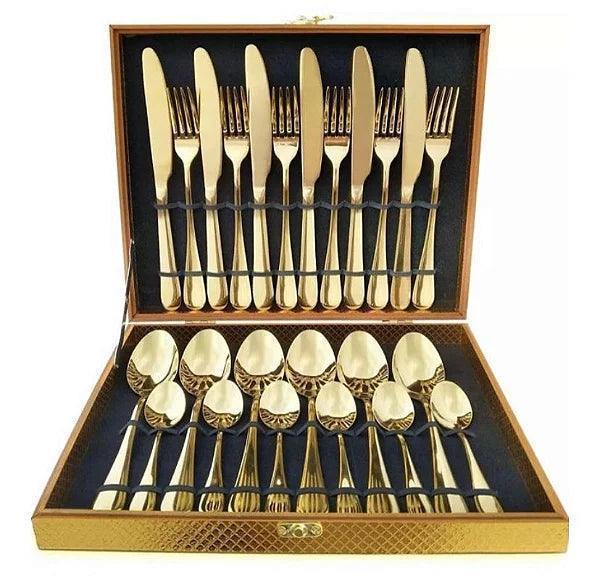 Conjunto Premium Talheres Gold Deluxe - (24 Peças)