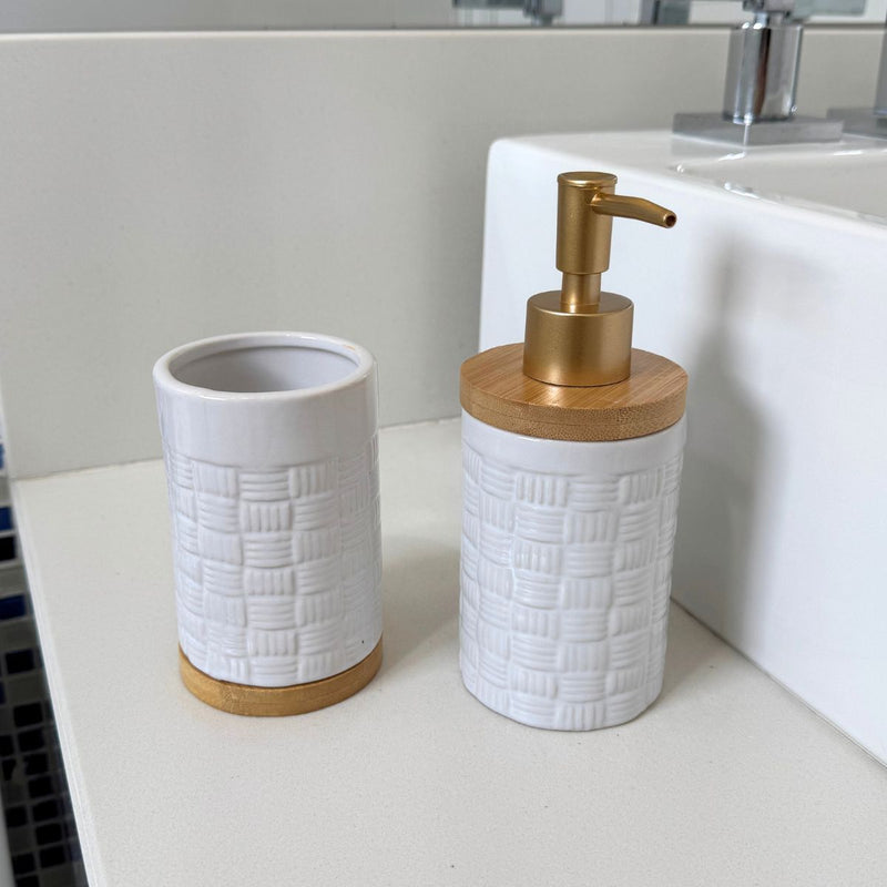 Kit Banheiro Lavabo Conjunto Saboneteira Porta Escova Porcelana 2 Peças