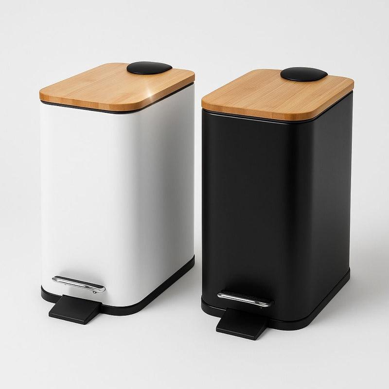Lixeira 5L Retangular Inox com Bambu