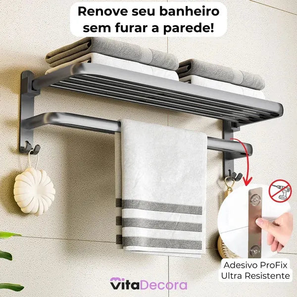 VitaFlex Pro - Porta-Toalhas Grande Retrátil + Adesivos ProFix™! [FRETE GRÁTIS]