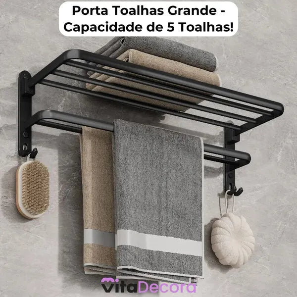 VitaFlex Pro - Porta-Toalhas Grande Retrátil + Adesivos ProFix™! [FRETE GRÁTIS]