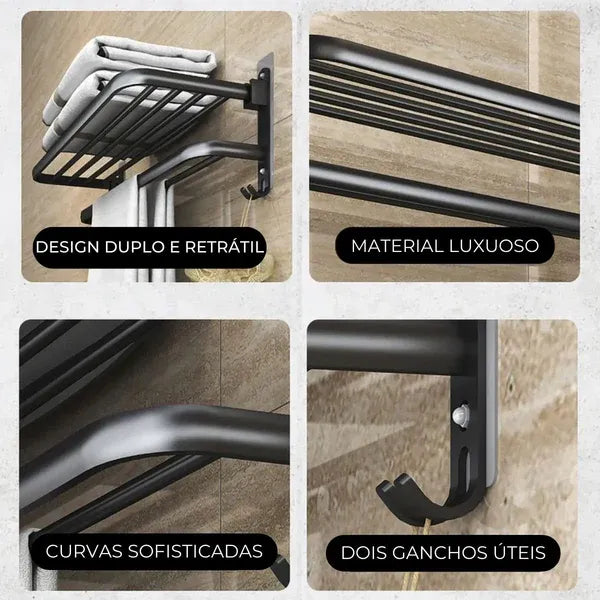 VitaFlex Pro - Porta-Toalhas Grande Retrátil + Adesivos ProFix™! [FRETE GRÁTIS]