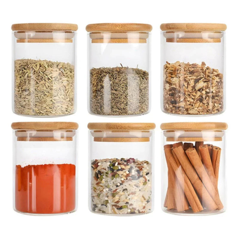 VitaBela - Kit Porta Temperos Vidro & Bambu Hermético Premium 200ml